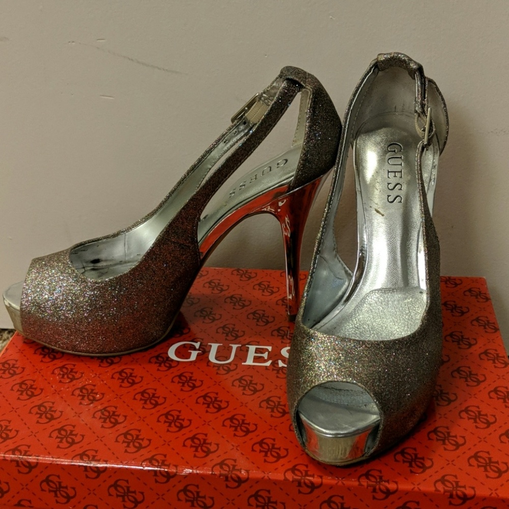 Guess Platform Peep-toe glitter heels